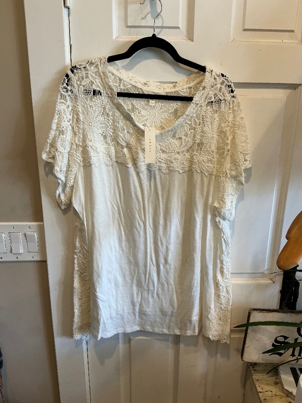 Adiva creamy white top with lace details!  Brand new with tags!  Plus size 3x